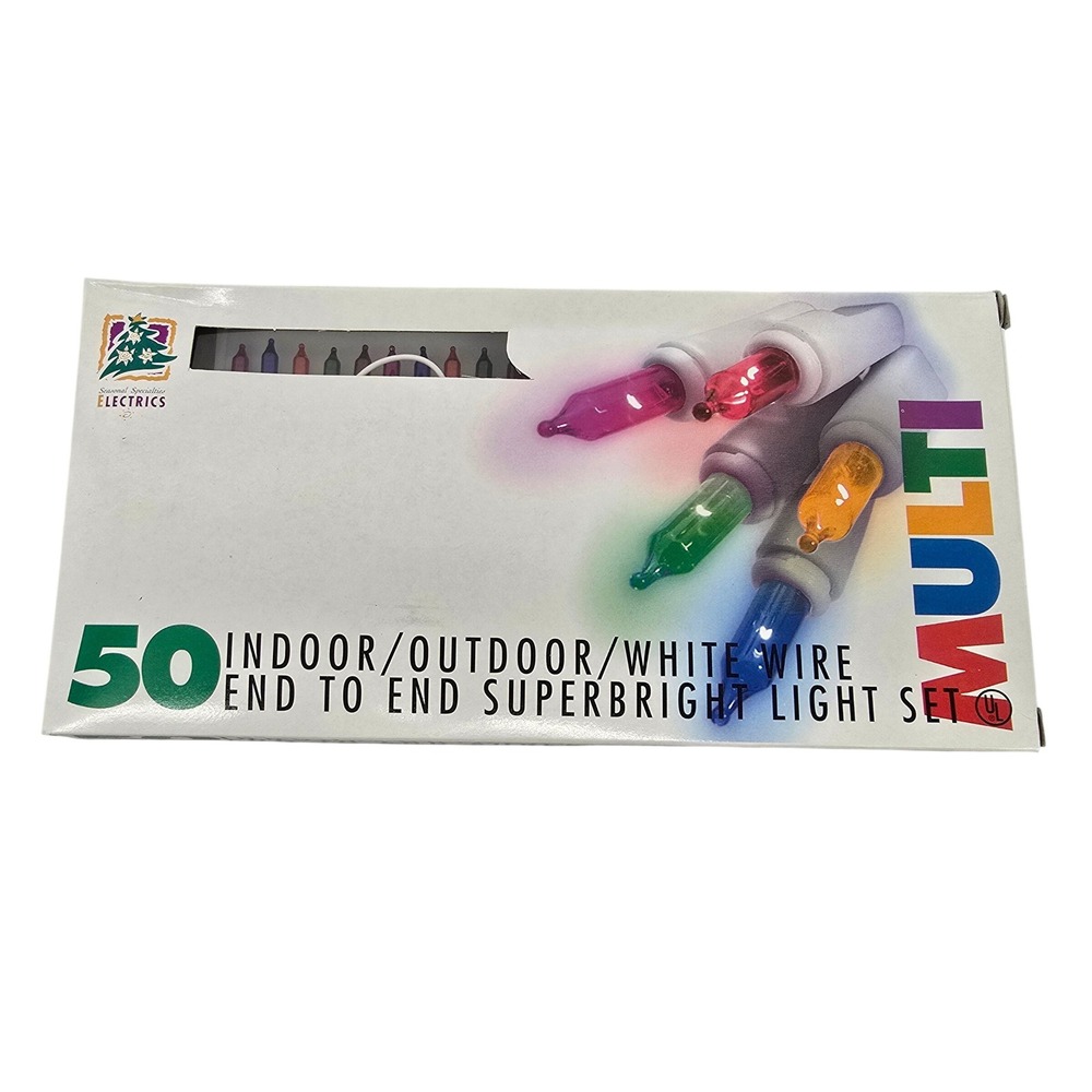 Seasonal Specialties 50 Multi Color Christmas Lights White Wire Indoor Outdoor